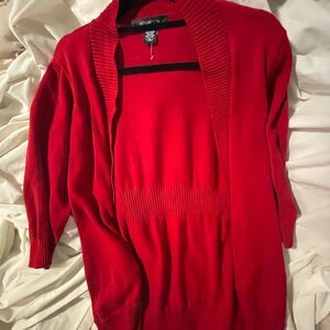89th & Madison Red Sweater Cardigan Christmas Winter Petite L Office Wear